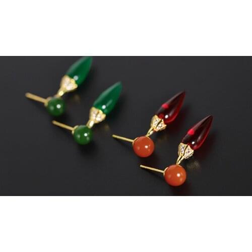 DAIMI Persimmon Red South Red Agate Earrings Womens Natural 925 Sterling Silver Hetian Jasper Earrings