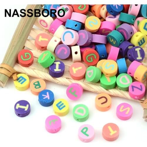 Colorful Flat Round Shape Letter Pattern Soft Clay Beads for Jewelry Making Loose Spacer Bead DIY Bracelet Necklace Wholsale