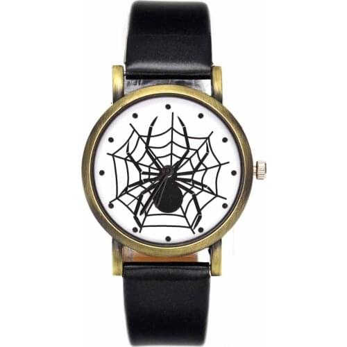 Black Tarantula Spider Web Watches PU Leather Band Men Women Fashion Jewelry Decoration Quartz Wrist Watch
