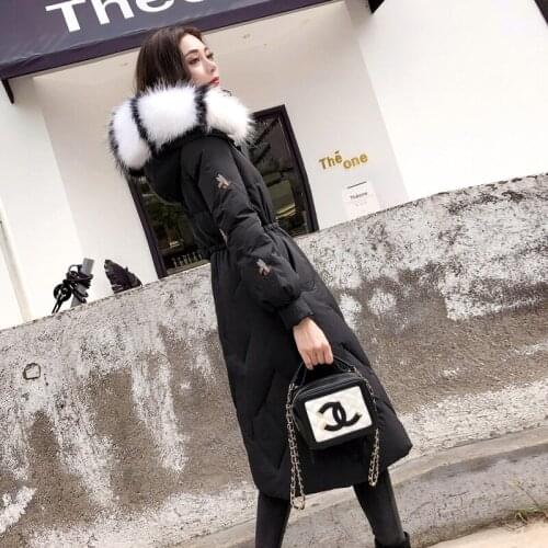 Black Winter Female Jacket + Raccoon Fur Hooded Korean Thick Warm Duck Down Jacket Ladies Slim Long Pink Coat Hiver Y2994477