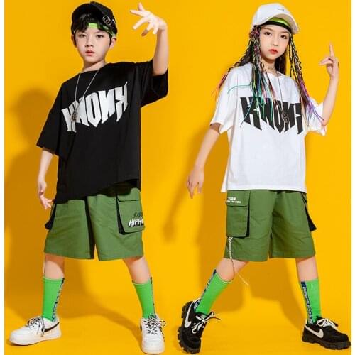 Kids Concert Outfits Hip Hop Clothing White Tshirt Streetwear Summer Shorts For Girls Boys Show Stage Jazz Dance Costume Clothes