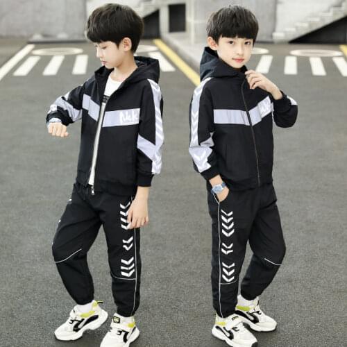 Spring Autumn Boys Clothing Sets New Arrivals Reflective Sport Hoodies Jacket and Pants Two Pieces Children Tracksuits 5-14Years