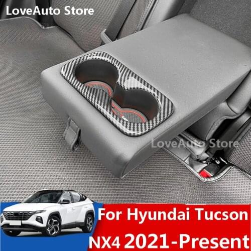 For Hyundai Tucson NX4 2021 2022 Car Rear Drink Bottle Water Cup Holder Frame Decoration Cover Trim Carbon Fiber Accessories