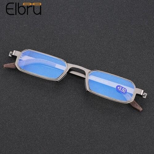 Elbru Anti Blue Light Reading Glasses Rectangle Metal Presbyopic Glasses Half Frame Spectacles For Men Women Diopters +1.0to+4.0