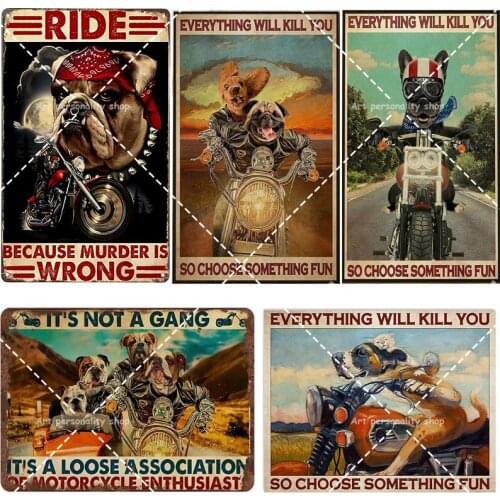 Retro Metal Tin Signs Cute plaque French Bulldog Motorcycle Funny Amazing Home Cafe Wall Decor Best Gift for Friends 8x12 inch