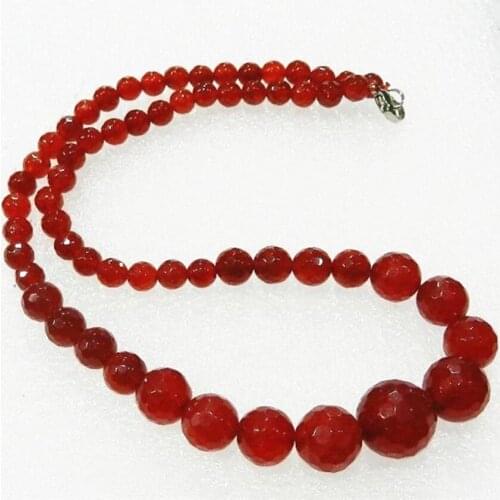 Faceted 6-14mm Exquisite Red Round Natural Stone Jades Chalcedony Beads Strand Necklace For Women Chain Jewelry 18inch GE1078