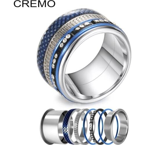 Cremo Blue Rings Rotate Big Band Women Original 361 Stainless Steel Ring Vintage Combination Lovers Ring Dainty Gift For Girls