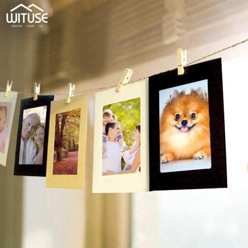 10 Pcs 3/5/6inch Combination Paper Frame With Clips Rope DIY Kraft Paper Picture Frame Hanging Wall Photos Album Home Decoration