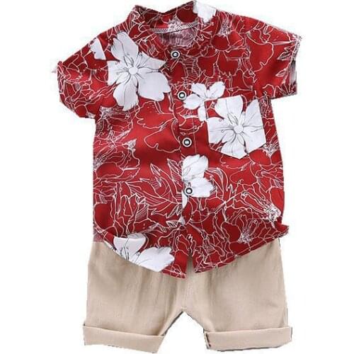 Summer Kids Sets Boys Clothes Sets Flower Print Tops + Shorts 2 Pcs Suits Toddler Kids Clothes Kids Cotton Comfortable Sets