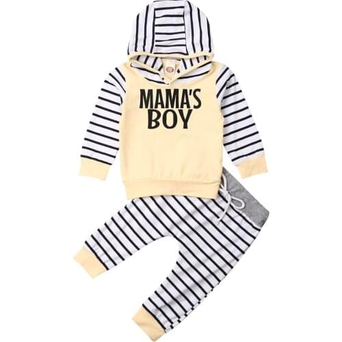 0-24M Infant Newborn Baby Boy Clothing Set Cute MAMAS BOY Hooded Long Sleeve Pullover Top+Pants Outfits Autumn Baby Costumes