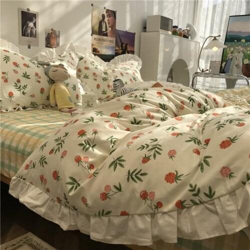 Korean Bedding Set, Princess Style, Girly Heart, Fresh Pastoral Style Floral Bed, Four-piece Set, Pure Cotton Duvet Cover, Sheet