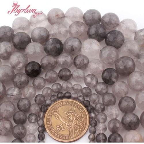 Round Faceted Cloudy Quartzs Crystal Stone Spacer Loose Beads 15"for DIY Accessories Women Men Necklace Bracelets Jewelry Making