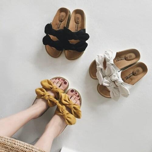 Summer seaside platform beach slippers cute bow flat open toe slippers casual slippers