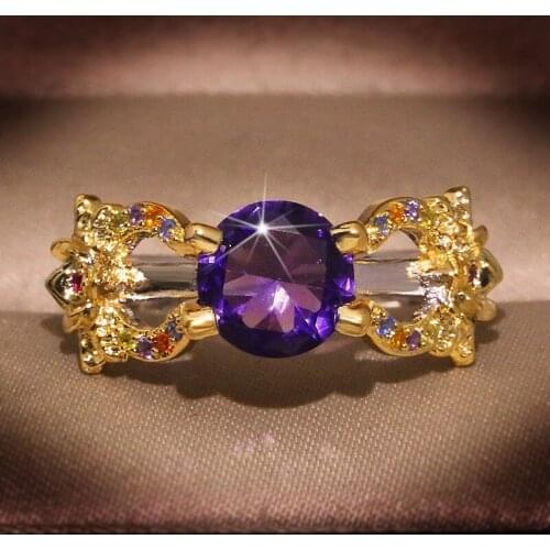 Fashion Wedding Jewelry gold filled Flower Purple Zircon stone Rings for Women Cross Infinity Wedding Jewelry Wholesale