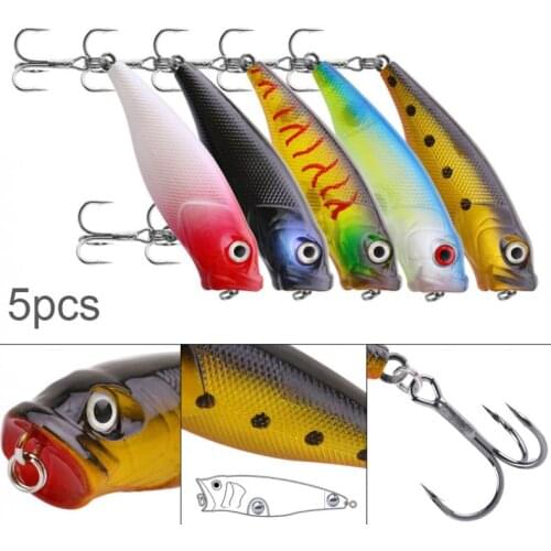 5pcs 7cm 8.5g Popper Fishing Lure Kits Spindrift Floating Lure Pesca Jig Fishing Hook Set Built in Steel Ball