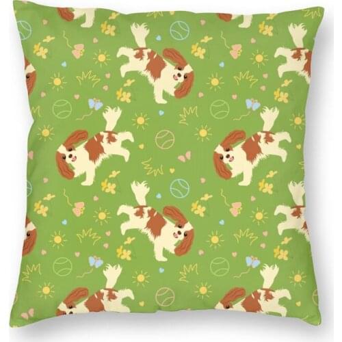 Playing Cavalier King Charles Spaniel Square Pillow Cover Home Decorative Dog Lover Cushion Cover Throw Pillow for Living Room