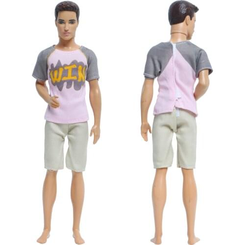 One Set Fashion Men Outfit Pink Shirt Short Pants Summer Daily Wear Clothes for Ken Doll Accessories Baby Kids DIY House Toys