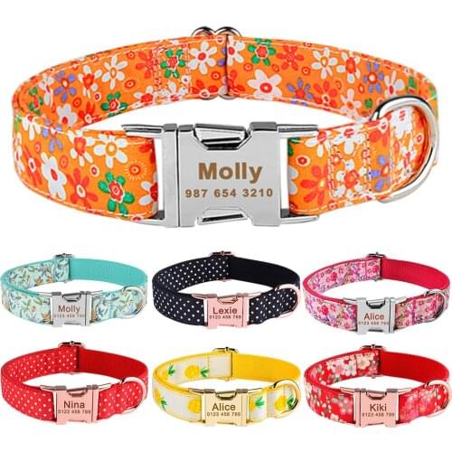 Colorfast Customized Products Engraved Dog Collar Regulable Nylon Personalized Dog Collar ID Tag Small Large Cat Engrave Dog Tag