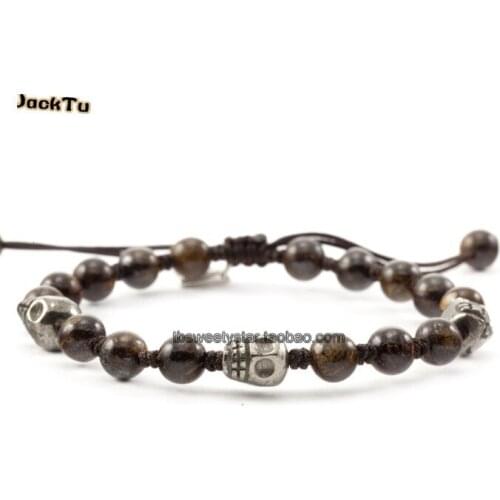 Pyrite skull woven wrap bracelet for men and woman
