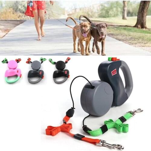 Dual Headed Pet Leashes Automatic Retractable Dogs Traction Rope Creative Double Dog Walking Leash Chain Pets Supplies harness