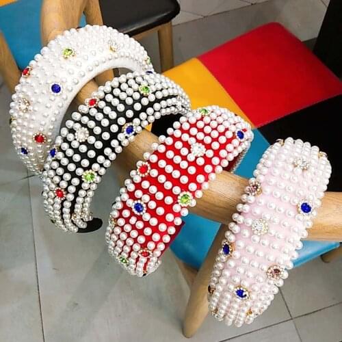 Pearl Flower Catwalk Headband Retro Baroque Hair Band South Korea East Gate Knitting Crystal Pearl Headband Sponge Hair Band