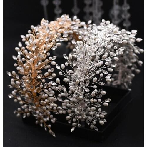 Luxury Handmade Flexible Rhinestones Crystals Pearls Wedding Tiara Bridal Crown Women Hair Accessories Jewelry