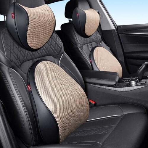 Luxury Leather Car Neck Pillow Set Memory Foam Auto Headrest Lumbar Seat Supports Cushion Universal Back Pillows Accessories
