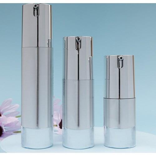 Silver Aluminum Refillable Bottles Cosmetic Packing Vacuum Flask Spray Bottle Press Emulsion Elite Fluid Bottle