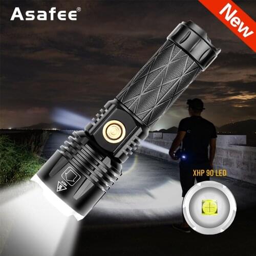XHP90 LED Flashlight Zoom USB Rechargeable Ultra Powerful XHP90 Flashlight 18650 26650 USB Torch Lantern Hunting Lamp Hand Light