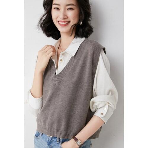 New Sweater Women 2021 Short Section Foldable Outer V-neck Wool Vest Sweet All-Match Jacket 60115