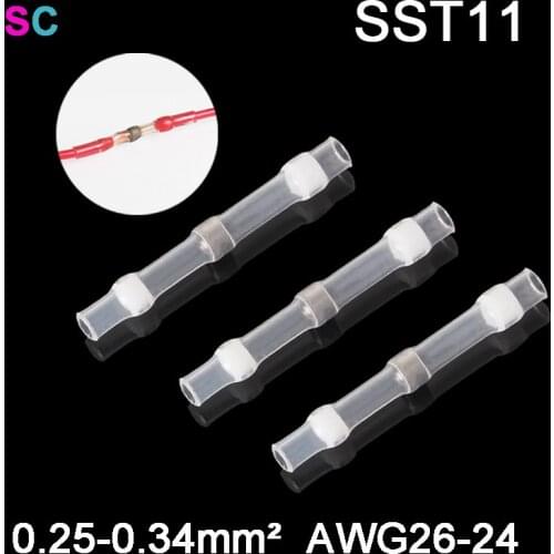10/20/50PCS Heat Shrink Sleeve Wire Connector Waterproof SST-S11 AWG26-24 Insulated Butt Wire Tinned Copper Solder Seal Terminal