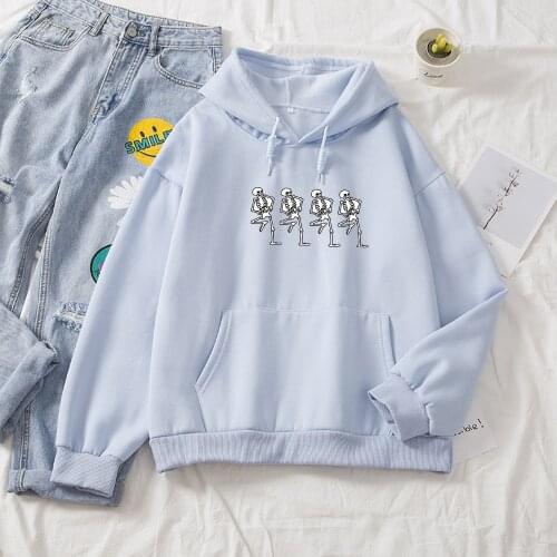 Hoodie Women Thick Loose Oversize Sweatshirt Harajuku Kawaii Skull Printed Funny Hoodies Thicken Hooded Pullover Kpop Fashion