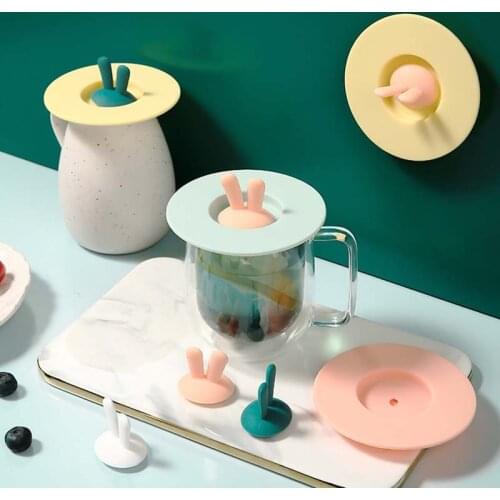 Creative Cartoon Leak Proof Cover Silica Gel Cup Covers Dust Proof Ceramic Tea Cup Cover Sealing Bowl Cover Kitchen Accessories