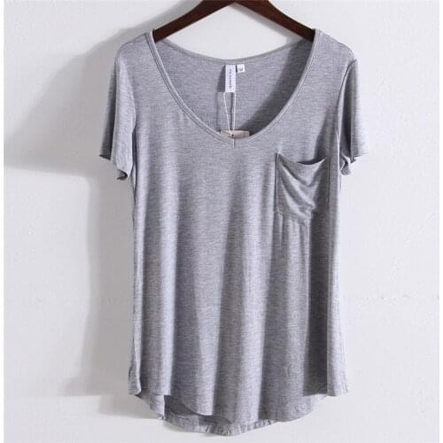 WSYORE Plus Size T-shirt New Summer Women V-neck Short-sleeved Loose Tshirt Casual Modal T-shirts Female NS1109
