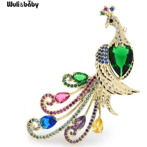 Wuli&baby Luxury Elegant Peacock Brooches For Women Designer Green Bird Classic Party Brooch Pins Gifts