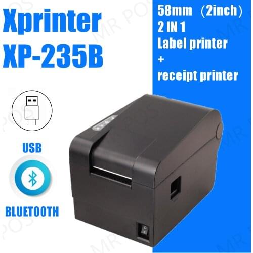 Xprinter XP-235B 2" Thermal Label receipt Dual-purpose Printer 58mm Barcode Printer 20mm-60mm Label Sticker Maker Shop Logistics