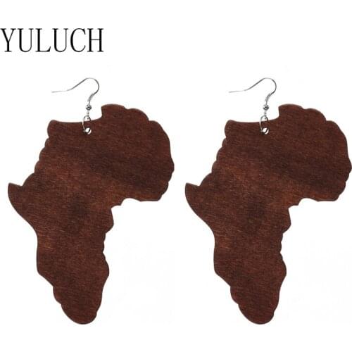 YULUCH Natural Wood Print Brown Humanoid Pendant Jewelry for Woman Earrings Girl Street Art Clapper Earring