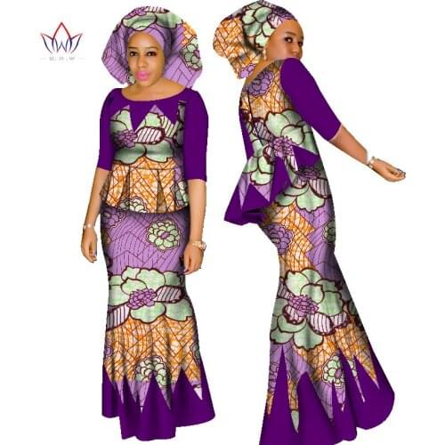 In Stock African Women skirt Set Dashiki Cotton Crop Top and Skirt Set+Head Scarf Good Sewing Women Suits WY1437