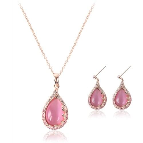 Hot Sweet Style Rose Gold Color Jewelry Set Candy Color Rhinestone Necklace Temperament Women Earrings Birthday/Christmas