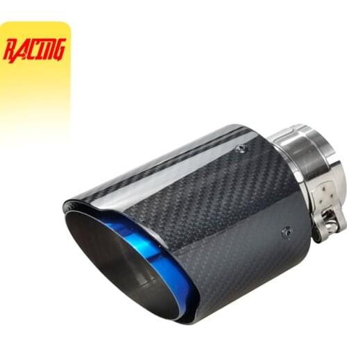1PCS Car Exhaust Tail Pipe Glossy Carbon Tail End Blue Stainless Steel Straight Muffler Tip Flange With Remus Logo For Bmw
