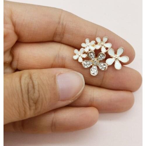 10 PCS 19x26mm Metal Alloy KC Gold Enamel Crystal Rhinestone Flowers For Hair Necklace Earring Accessories Handmade Materials