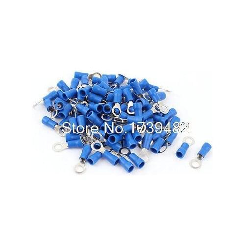 100 Pcs 2-5S Insulated Wire Connector Ring Crimp Terminal Blue 16-14AWG
