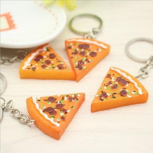 100pcs/lot With FREE SHIPPING Novelty Plastic Food Pizza Keychains Mini Pizza Shaped Keyrings Gifts