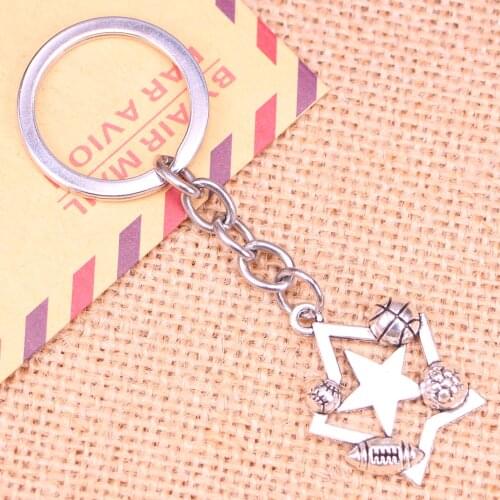 20pcs New Fashion Keychain 30*25 mm star football soccer football baseball Pendants DIY Men Jewelry Car Key Chain For Gift