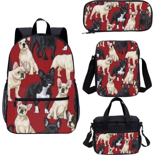 Cartoon Animal Black School Bag 4 Pcs Set Black and White Dog Print Vintage Childrens Backpacks Cute Backpack 2020