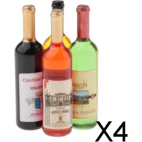 4x4 Pieces Dollhouse Miniature Wine Bottles Champagne Drink Bottles 1/12 Scale