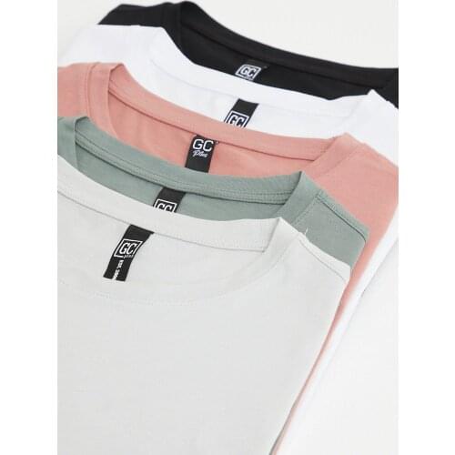 Mens Clothing Multi-Color Slim Fit Bike Collar 5 Pcs T-shirt Package Cotton Plain Lycra Turkish Production and quality With