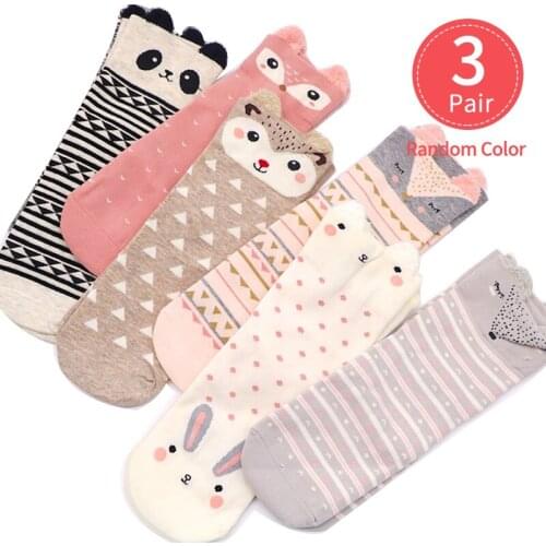 6PCS=3Pairs Cotton Cartoon Socks Pack for Women Sweet Lovely Kawaii Printed Sox 2021 Casual Girl Funny Ankle Short Sock