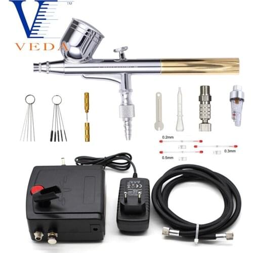 Dual-action Airbrush With Black Mini Compressor 0.3mm Gravity Spray Gun Kits For Makeup Nail Art Body Cake Car Model Painting