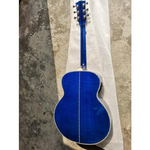 Free shipping AAA vine guitar custom flame maple gloss blue guitar solid spruce jumbo 43 inches acoustic electric guitar